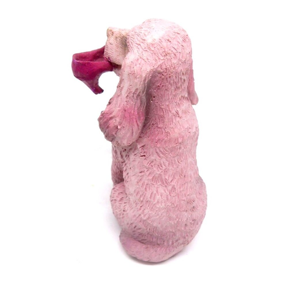 Rare Pink Poodle Dog Figurine Red Shoe Hand-Painted Vintage Collectible Resin